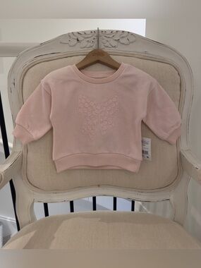 🩰 0~3 Mth Ballet Pink Embroidered Bow Baby Girl Sweatshirt NWT